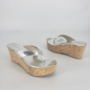 Jimmy Choo Pathos Metallic Leather Cork Wedge